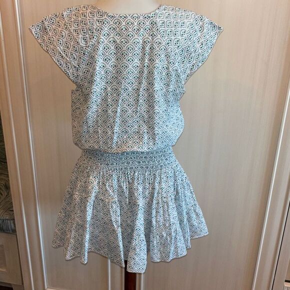 Perry Walker Collective blue mini dress ruffle hem button top Sz S - Picture 4 of 11